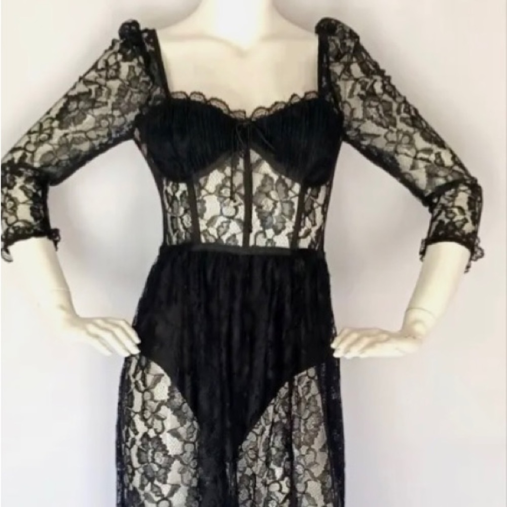 for Love & Lemons Aiden Black Lace Maxi Dress Size S worn once